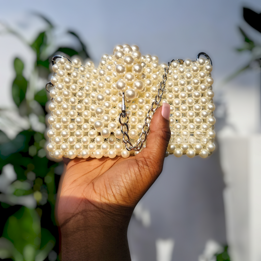Pearl White Bag w/Silver Chain
